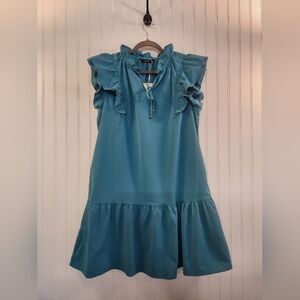 NEW Dokotoo Turquoise Ruffle Shift Dress Size XL Puff Sleeves Romantic Flowy
